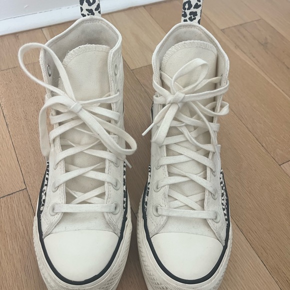 Converse Cream High-Top Sneakers with Black Leopard Accents - Picture 5 of 7